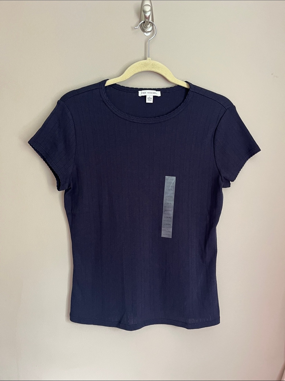 Free Assembly Pointelle Mini Tee Short Sleeves in Darkest Navy size large